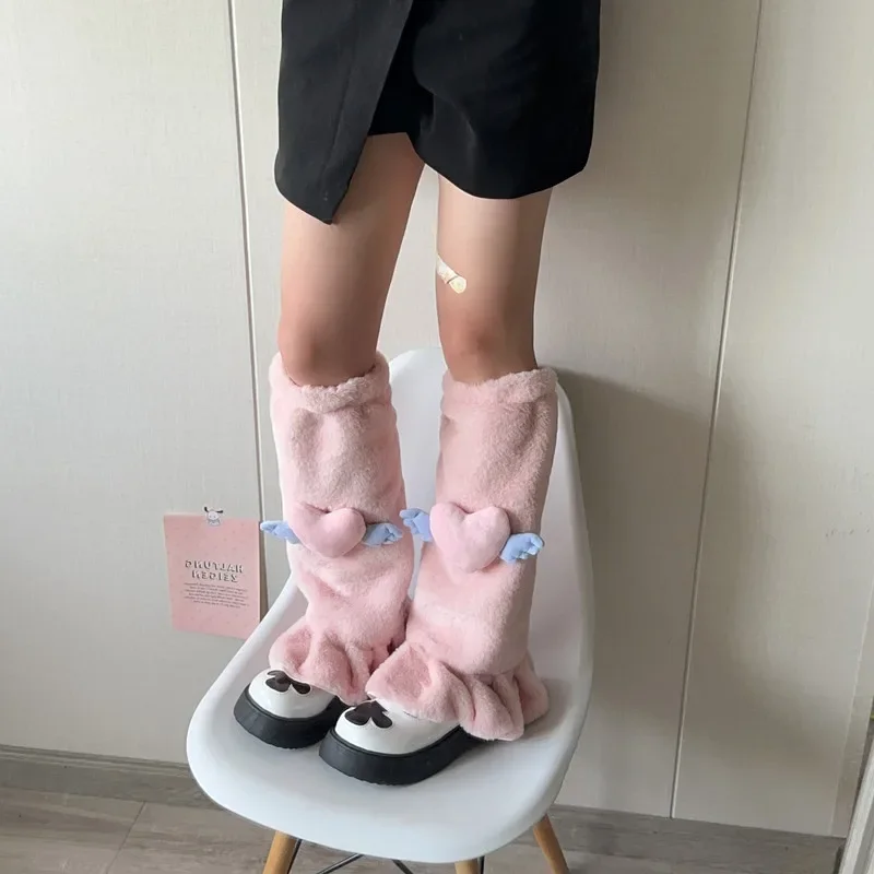 Pluszowe ocieplacze na nogi z kokardą w stylu Kawaii Y2K Khaki