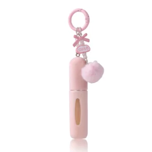Pluszowy brelok z butelką na perfumy 5ml — dziewczęca ozdoba do torebki Jasnoszary