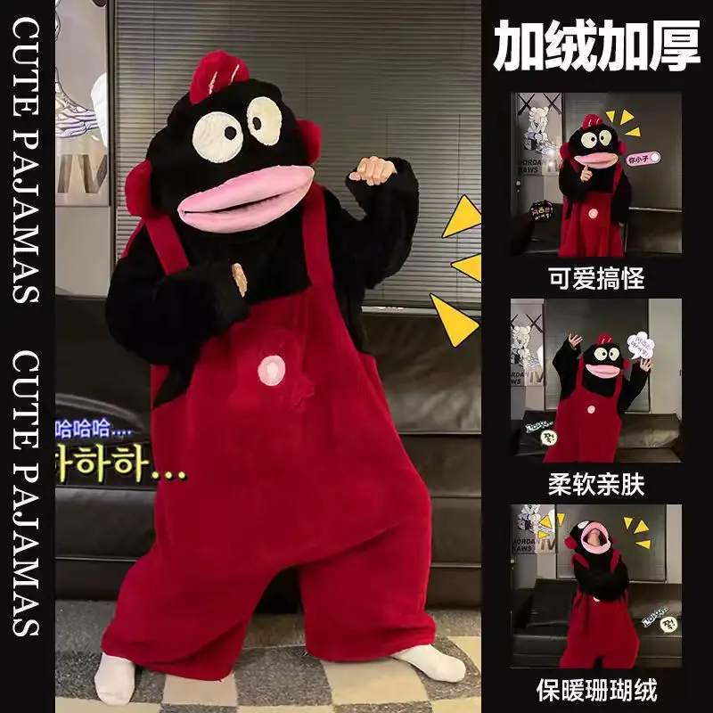 Pluszowy kombinezon zwierzęcy dla dorosłych - ciepła piżama onesie Czarny