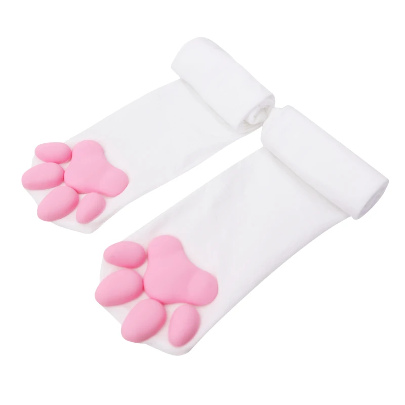 Podkolanówki 3D z kocimi łapkami kawaii Lolita Biały