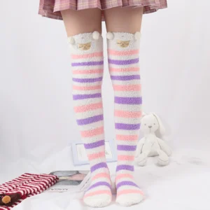 Podkolanówki damskie w paski ze zwierzęcym wzorem ciepłe kawaii Niebieski