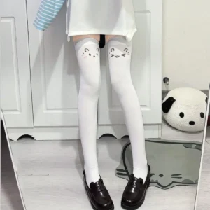 Podkolanówki do uda z kotami w stylu kawaii JK Lolita Szary