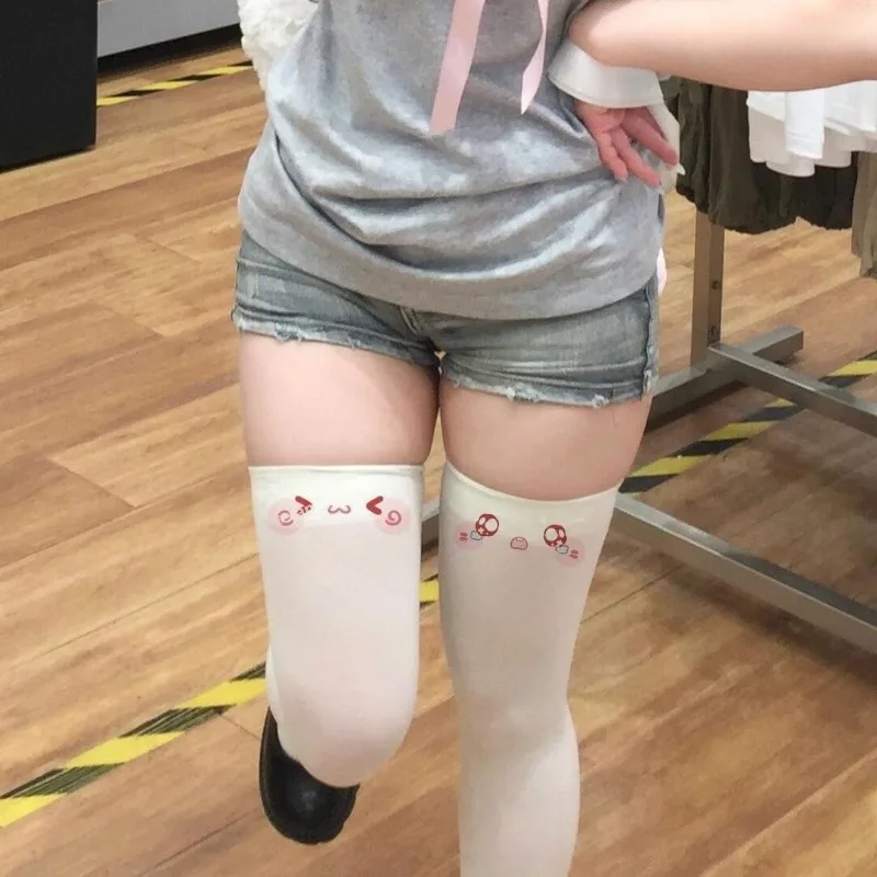 Podkolanówki do uda w stylu Lolita – długie skarpetki kawaii Y2K harajuku Beżowy