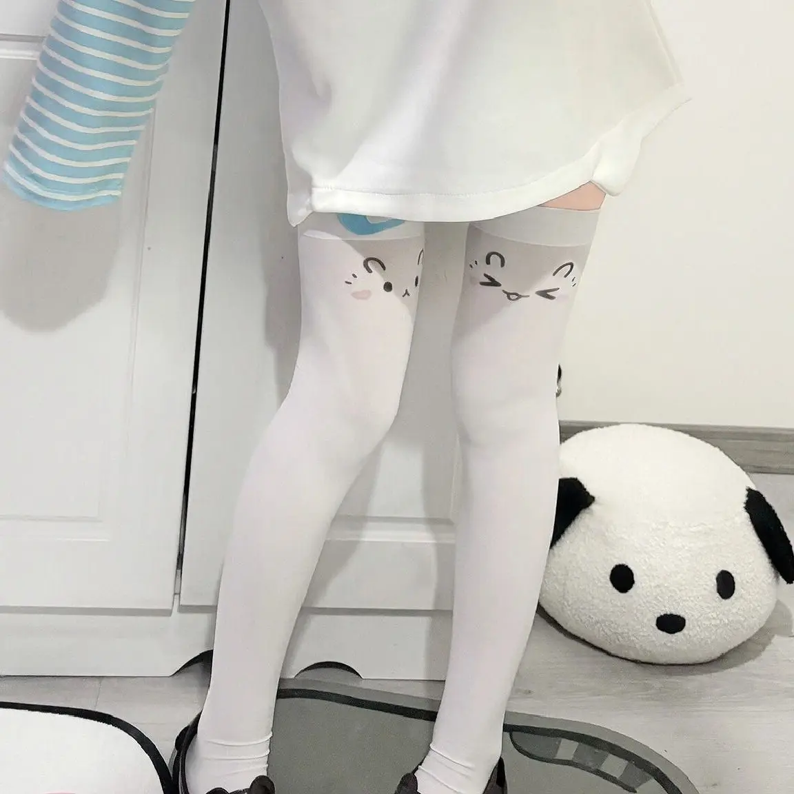 Podkolanówki do uda w stylu Lolita – długie skarpetki kawaii Y2K harajuku Czarny