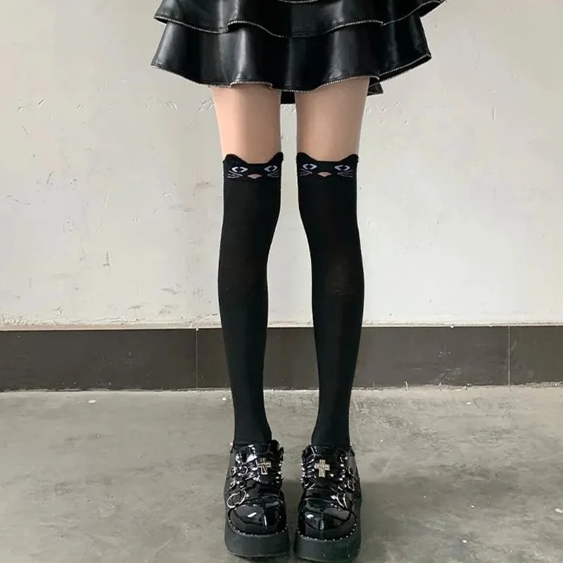 Podkolanówki Harajuku z misiem i kotkiem w stylu Kawaii Beżowy