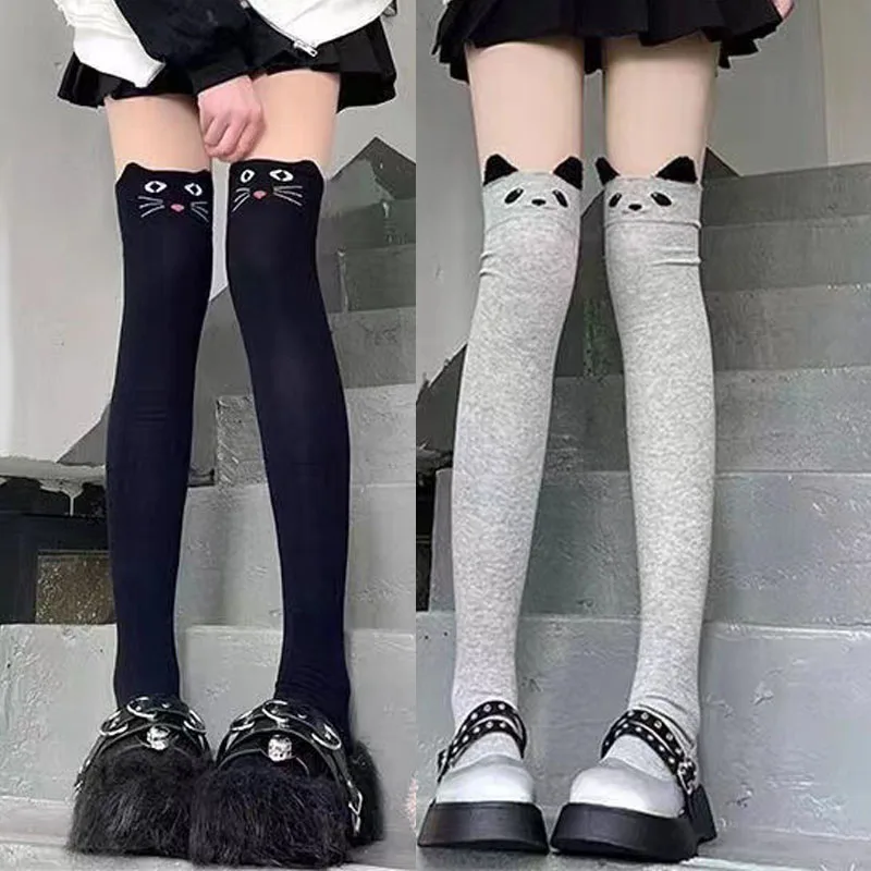 Podkolanówki Harajuku z misiem i kotkiem w stylu Kawaii Błękitny