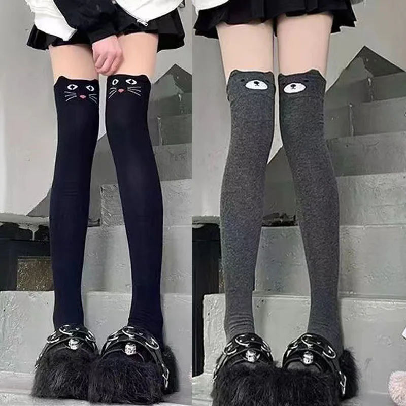Podkolanówki Harajuku z misiem i kotkiem w stylu Kawaii Brązowy