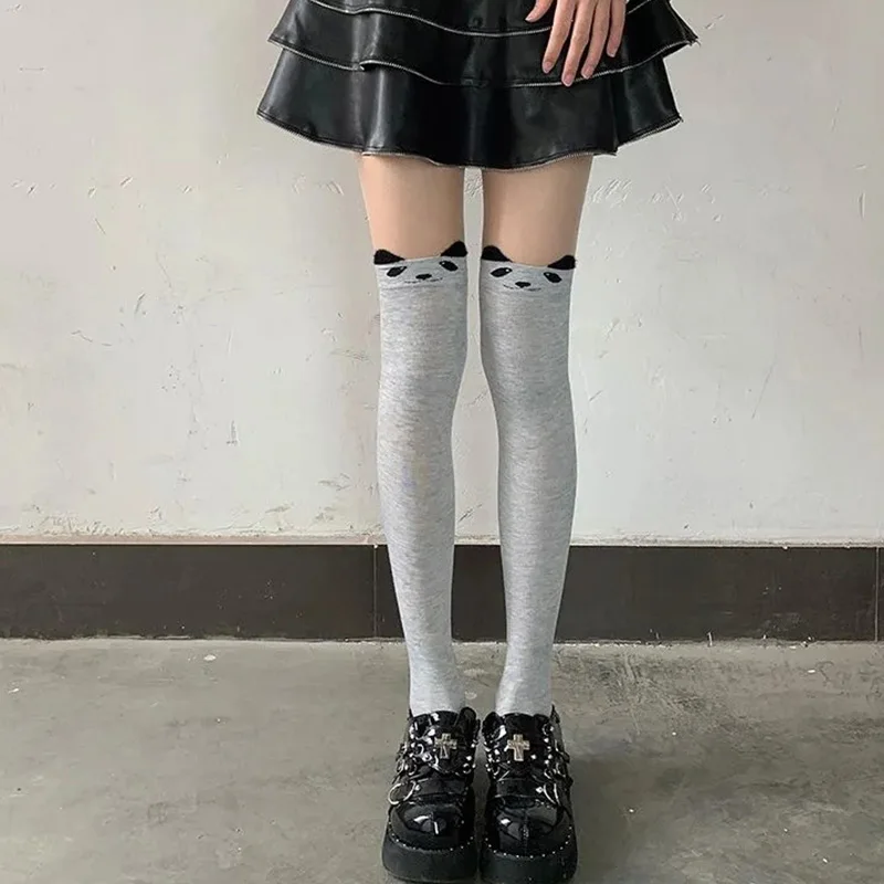 Podkolanówki Harajuku z misiem i kotkiem w stylu Kawaii Czarny