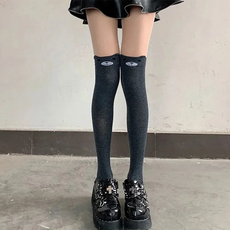 Podkolanówki Harajuku z misiem i kotkiem w stylu Kawaii Niebieski