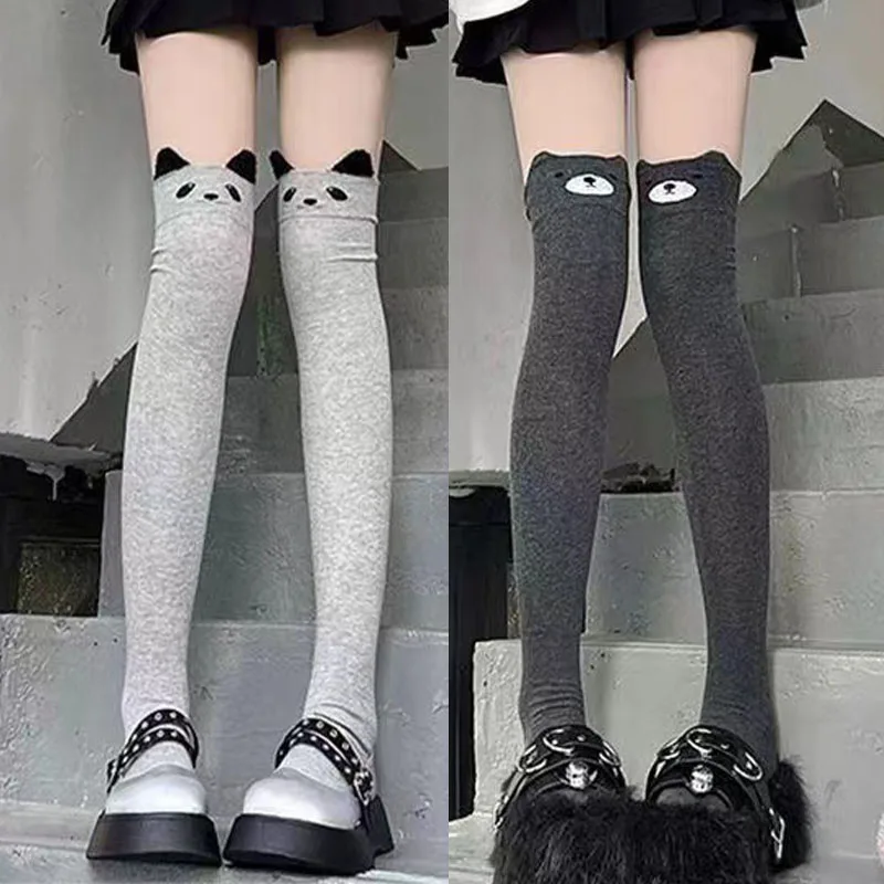 Podkolanówki Harajuku z misiem i kotkiem w stylu Kawaii Złoto