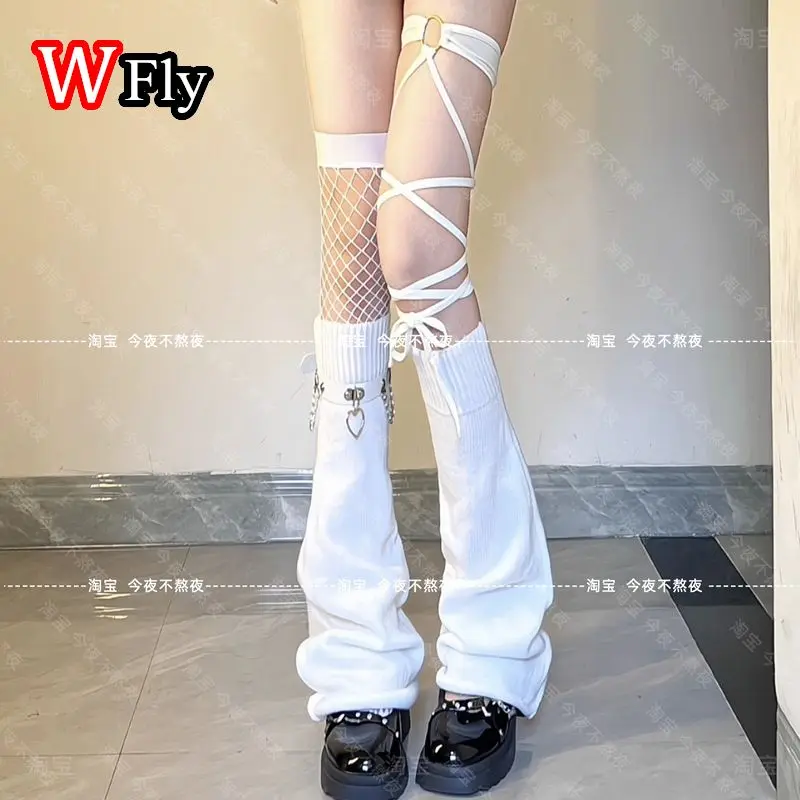 Podkolanówki Harajuku Steampunk Y2K z falbanką szeroka cholewka Czarny
