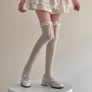 Podkolanówki Lolita JK z kokardkami długie do kolan Kolba