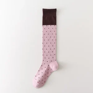 Podkolanówki w groszki koreański styl kawaii Beżowy
