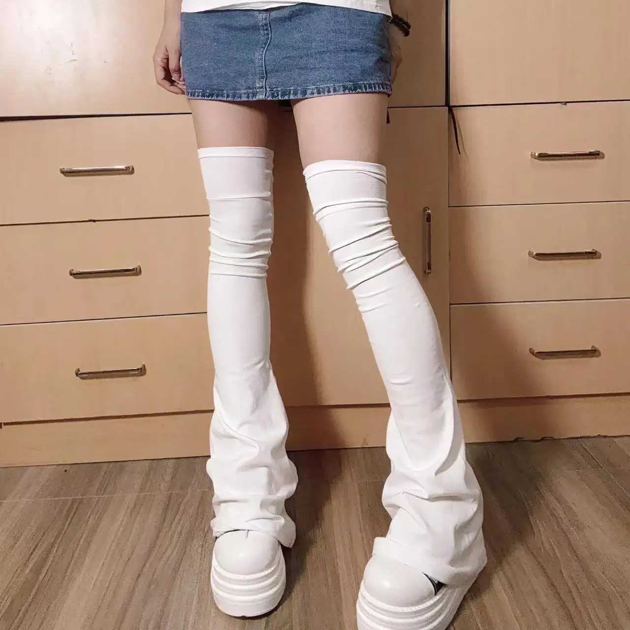 Podkolanówki z koronką w stylu Y2K Harajuku Złoto