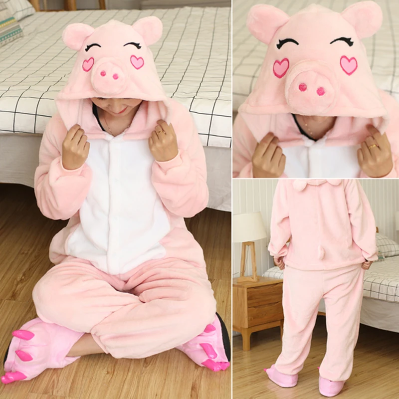 Polarowa piżama jednorożec onesie damska – kombinezon na noc Czerwony