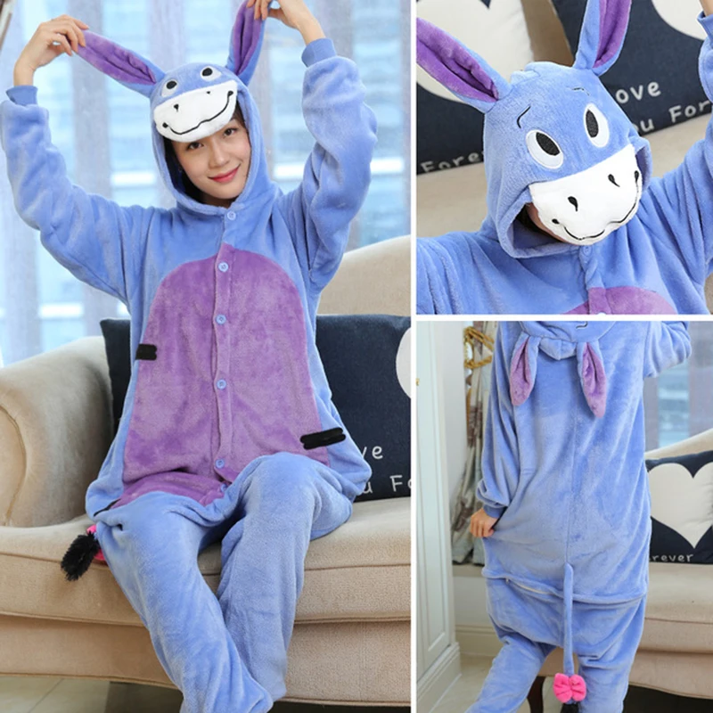 Polarowa piżama jednorożec onesie damska – kombinezon na noc Srebrny