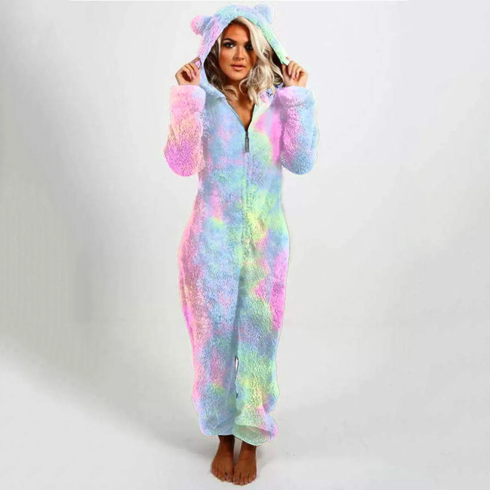 Polarowy kombinezon z kapturem damski plus size do 5XL Biały