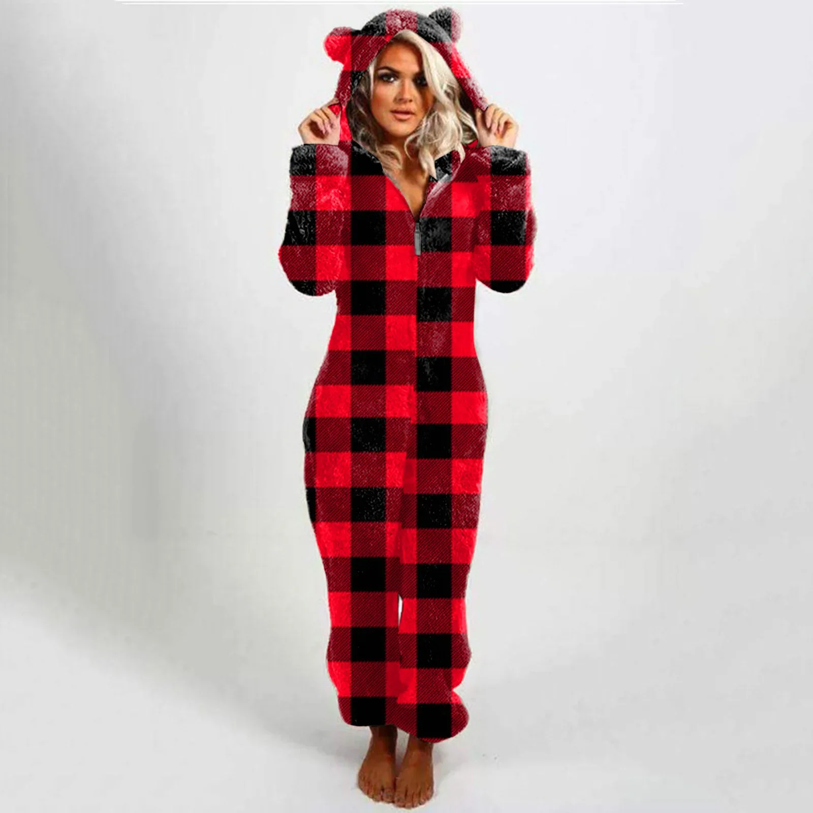 Polarowy kombinezon z kapturem damski plus size do 5XL Czarny