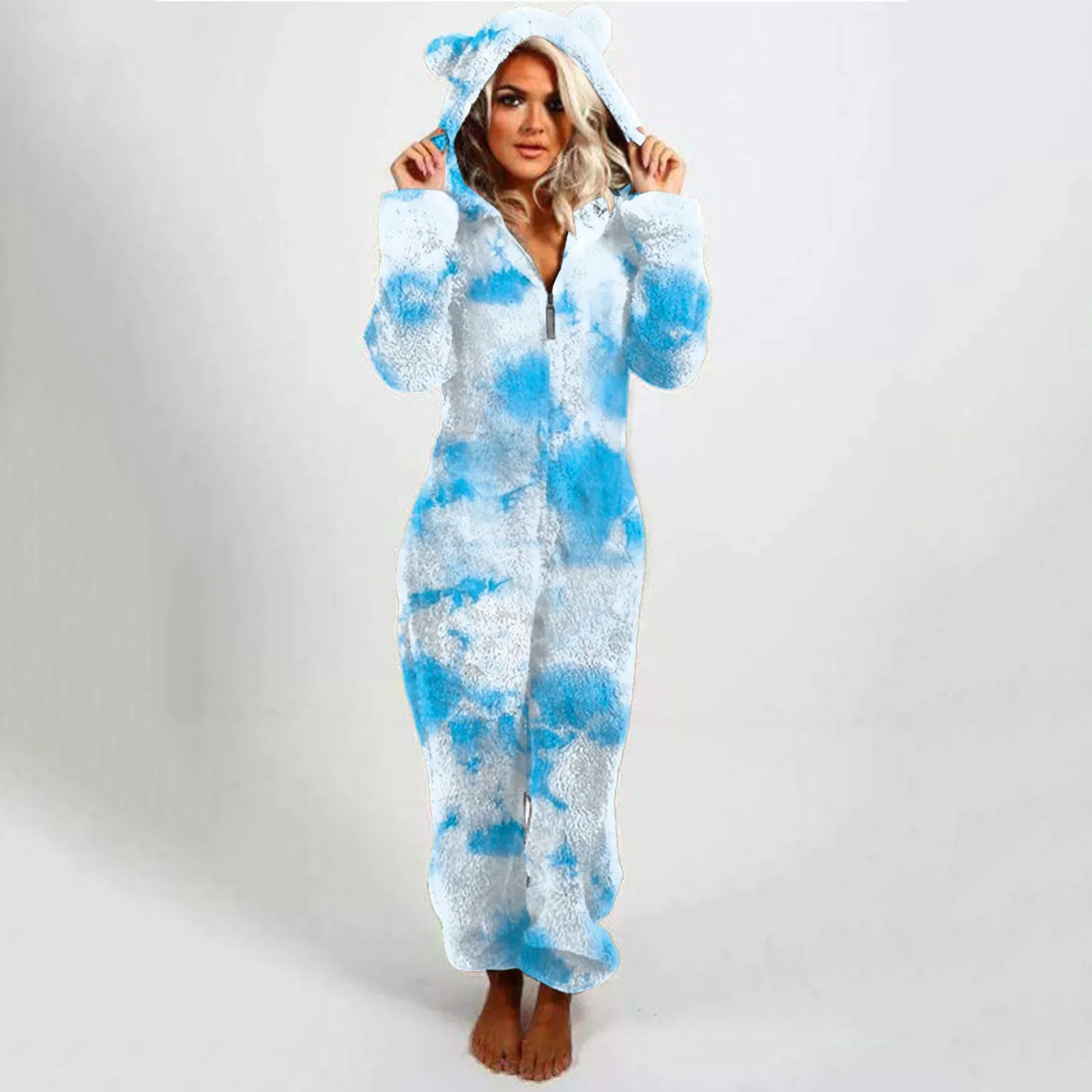 Polarowy kombinezon z kapturem damski plus size do 5XL Czerwony