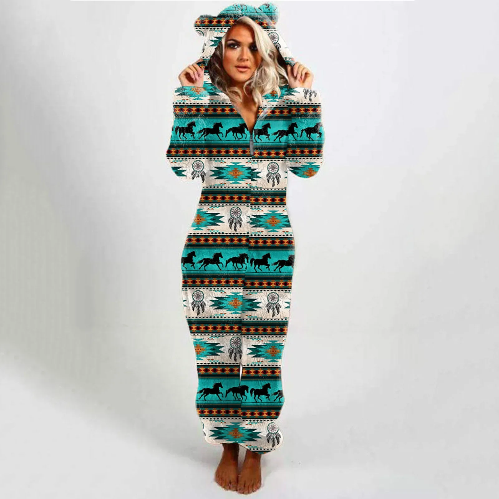 Polarowy kombinezon z kapturem damski plus size do 5XL Pomarańczowy