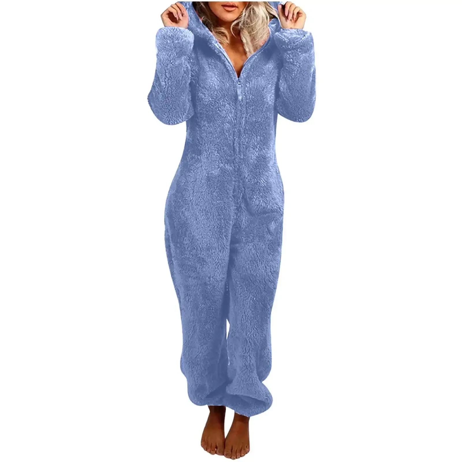 Polarowy kombinezon z kapturem damski plus size do 5XL Róża czerwona