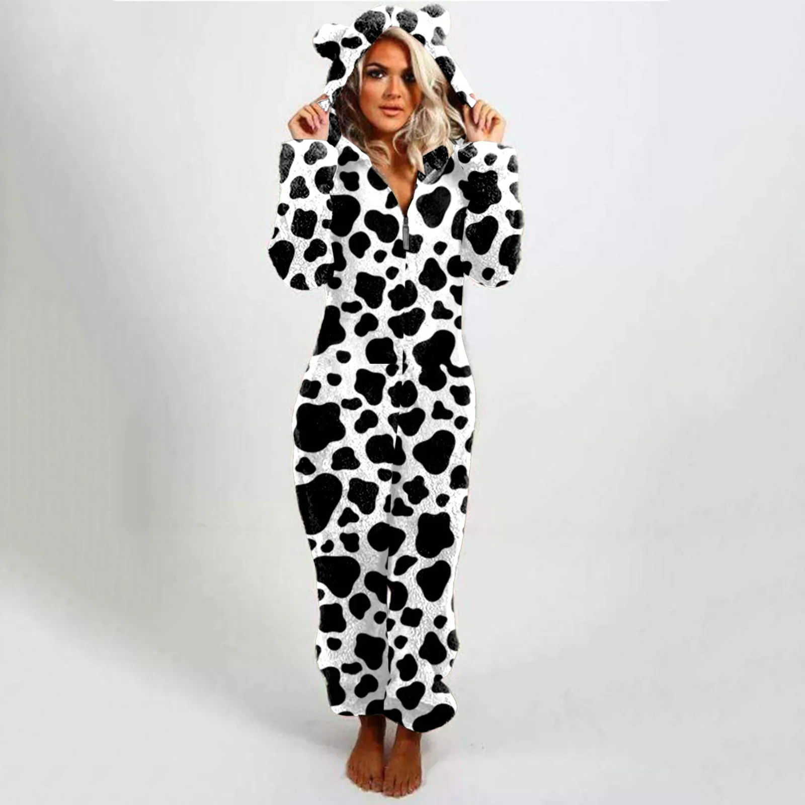 Polarowy kombinezon z kapturem damski plus size do 5XL Srebrny