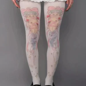Pończochy punk emo Harajuku Y2K w stylu goth lolita Beżowy