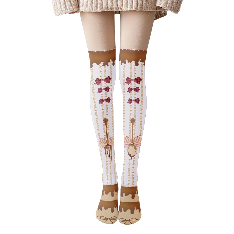 Pończochy do uda Lolita kawaii z jednorożcem Biały