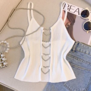 Prążkowany crop top na ramiączkach z dekoltem na plecach Biały