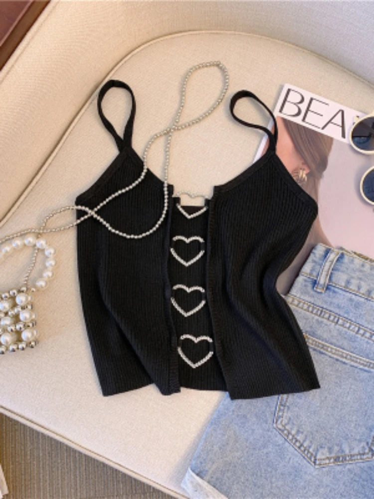 Prążkowany crop top na ramiączkach z dekoltem na plecach Czarny