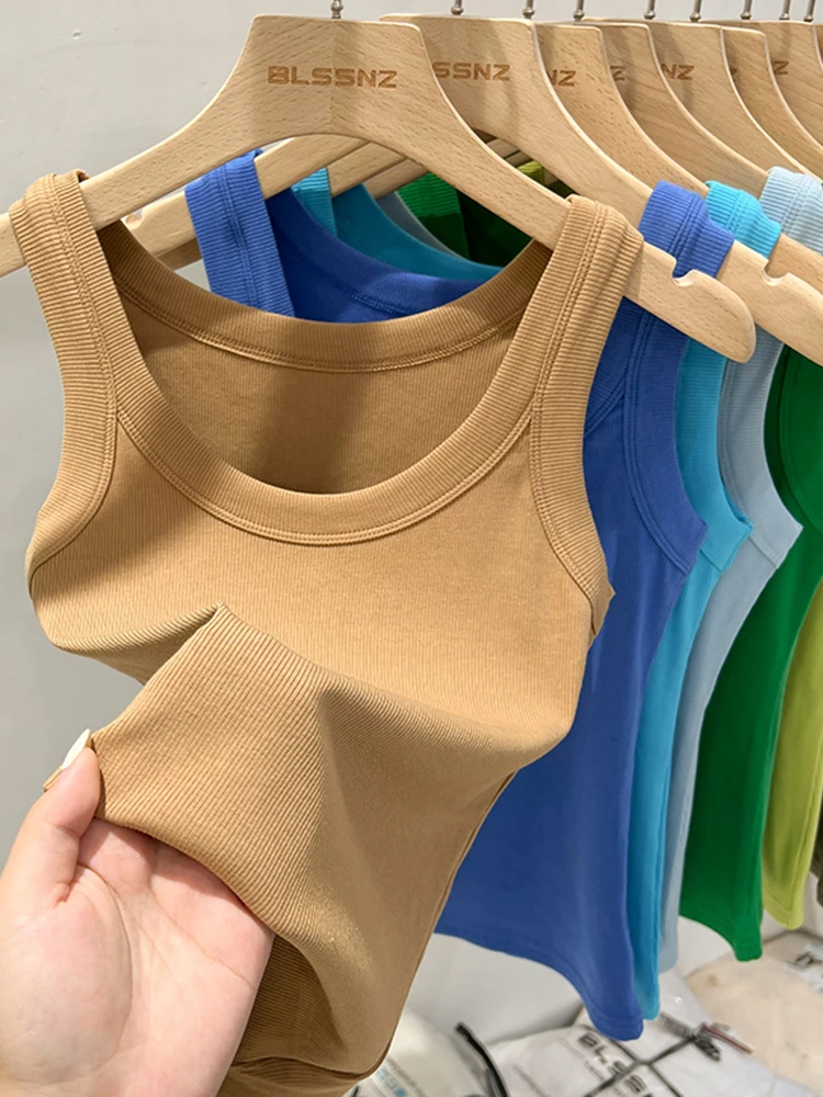 Prążkowany top damski na ramiączkach na lato Khaki