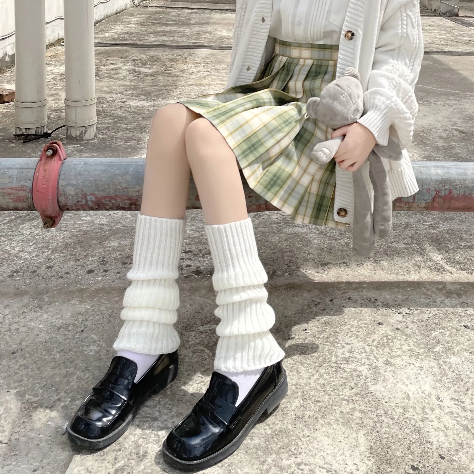 Prążkowane ocieplacze na nogi Goth Lolita – długie dzianinowe Błękitny