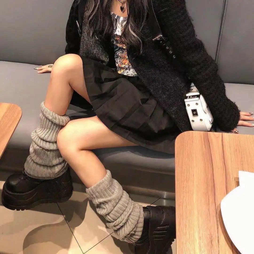 Prążkowane ocieplacze na nogi Goth Lolita – długie dzianinowe Brązowy