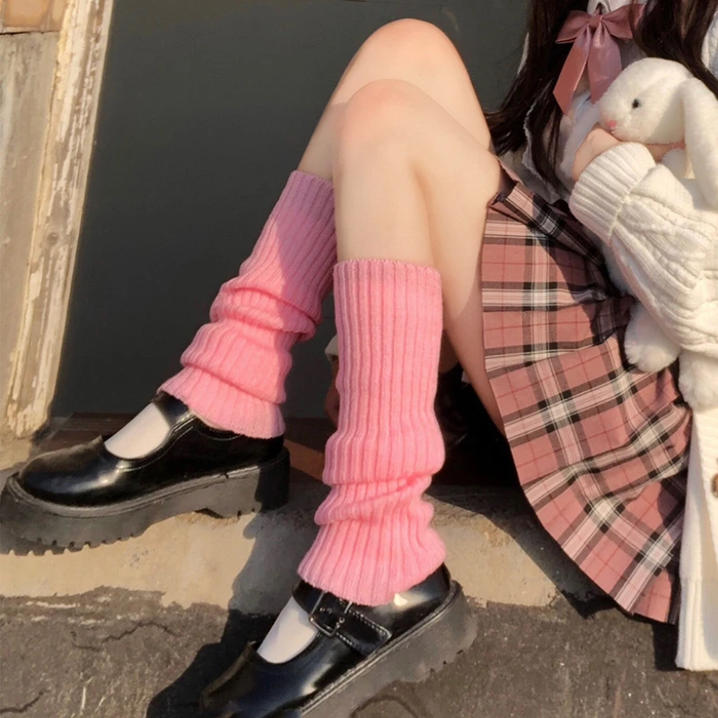 Prążkowane ocieplacze na nogi Goth Lolita – długie dzianinowe Szary