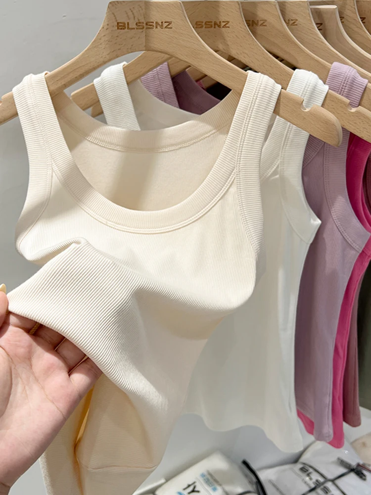 Prążkowany top na ramiączkach damski basic Beżowy