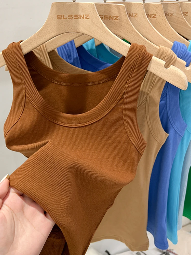 Prążkowany top na ramiączkach damski basic Ciemny brąz