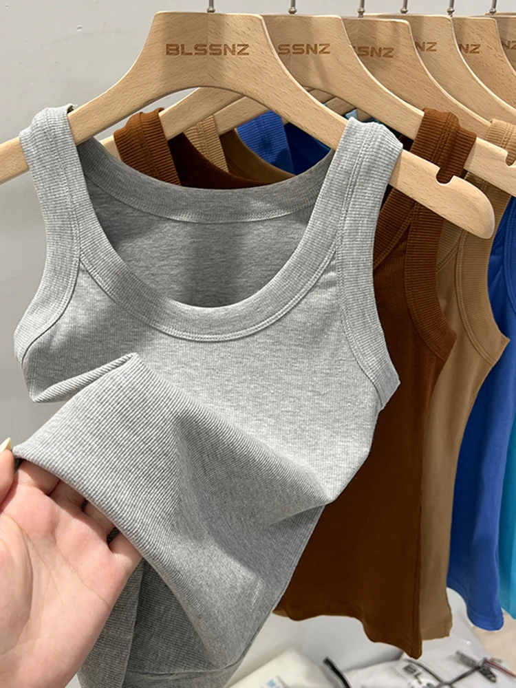 Prążkowany top na ramiączkach damski basic Jasnoszary