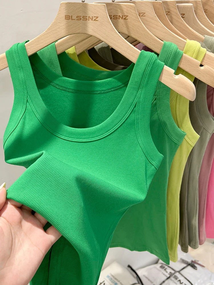 Prążkowany top na ramiączkach damski basic Zielony