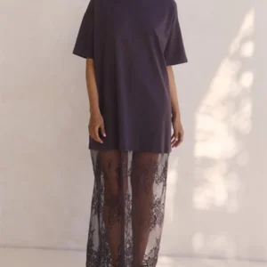 Przezroczysta koszula nocna maxi z koronką babydoll Y2K streetwear Niebieski