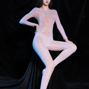 Przezroczyste bodystocking błyszczące na imprezę Szary