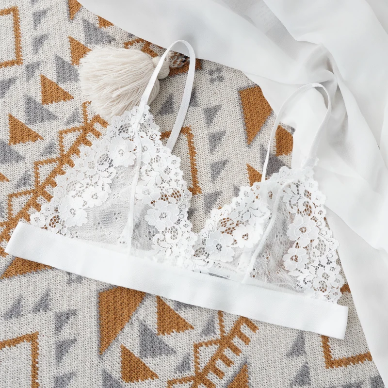 Przezroczysty koronkowy biustonosz bralette bez podszewki Błękitny