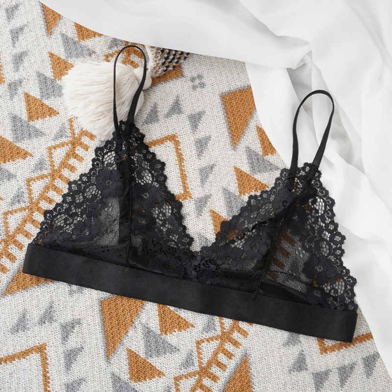Przezroczysty koronkowy biustonosz bralette bez podszewki Brązowy