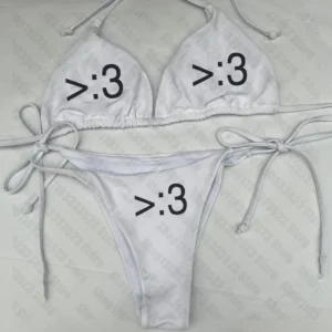 Punk bikini gotyckie z napisem dwuczęściowy strój kąpielowy Y2k Biały