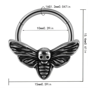 Punk piercing septum czarny – czaszka, pszczoła, byk, stal chirurgiczna Kolor jasnożółtego złota