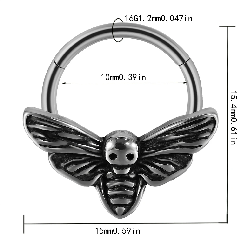 Punk piercing septum czarny – czaszka, pszczoła, byk, stal chirurgiczna Kolor jasnożółtego złota
