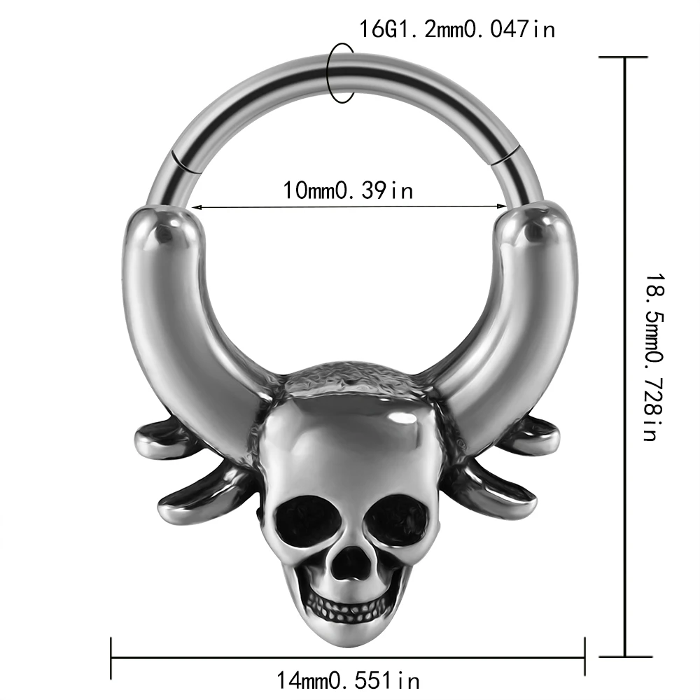 Punk piercing septum czarny – czaszka, pszczoła, byk, stal chirurgiczna Rodowany
