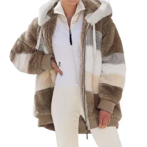 Puszysta kurtka z kapturem plus size na zimę Khaki