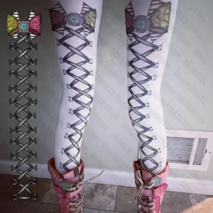 Rajstopy Emo Lolita z nadrukiem w stylu Y2K Punk Harajuku Biały