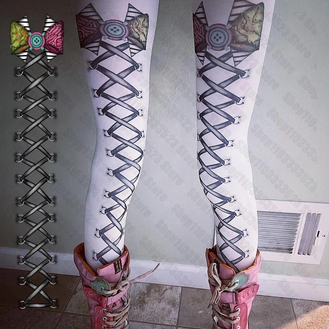 Rajstopy Emo Lolita z nadrukiem w stylu Y2K Punk Harajuku Biały