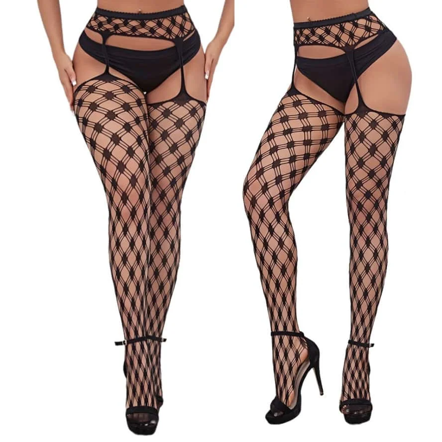 Rajstopy kabaretki z wysokim stanem plus size — szeroka paleta kolorów Fioletowy